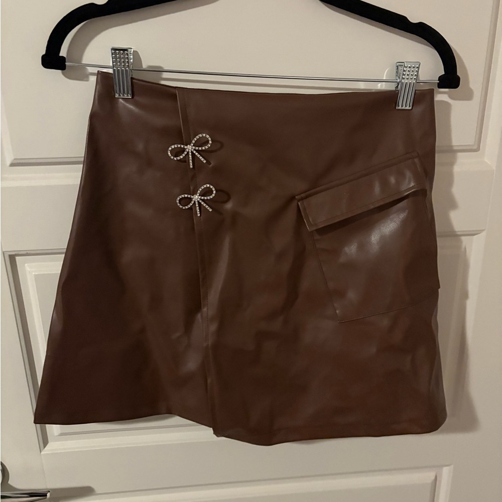 Faux Leather Bow Skirt